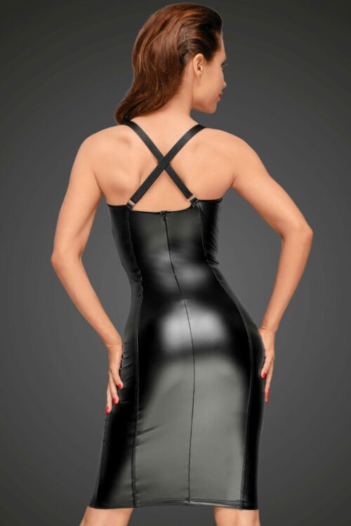 feminines powerwetlook kleid mit elastischen einsätzen f180