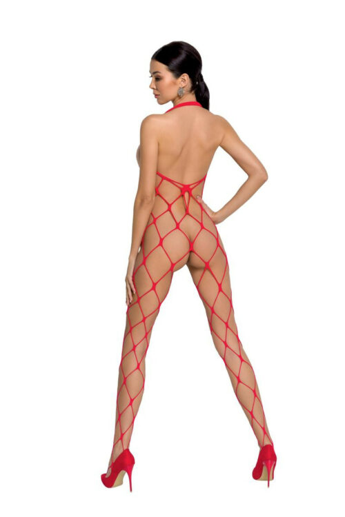 grobmaschiger, ouvert bodystocking bs091 in rot von passion