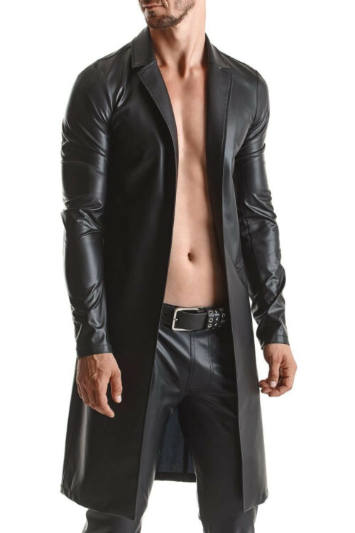 wetlook herren mantel rmsergio001 schwarz slim fit