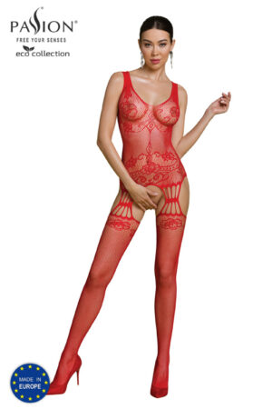 passion eco bodystocking mit blumenmotiven in rot bs009