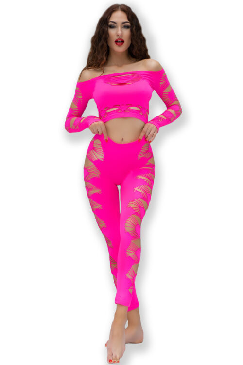 pinkes top und leggings set cr4632