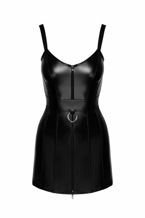 f320 wetlook minikleid mit ring schwarz