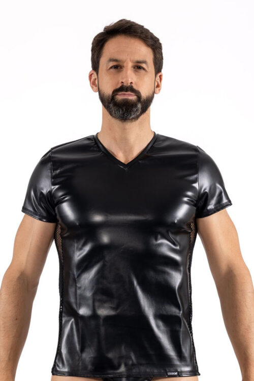 schwarzes herren t-shirt 2401-81 aus kunstleder