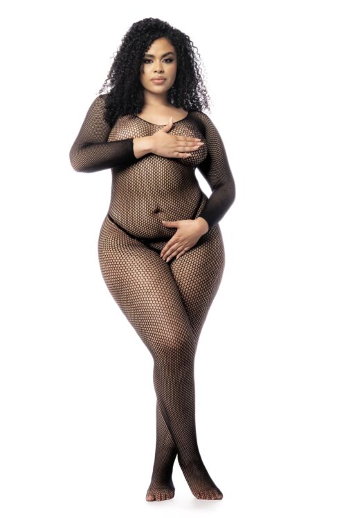 langärmliger netz-bodystocking schwarz von mapale